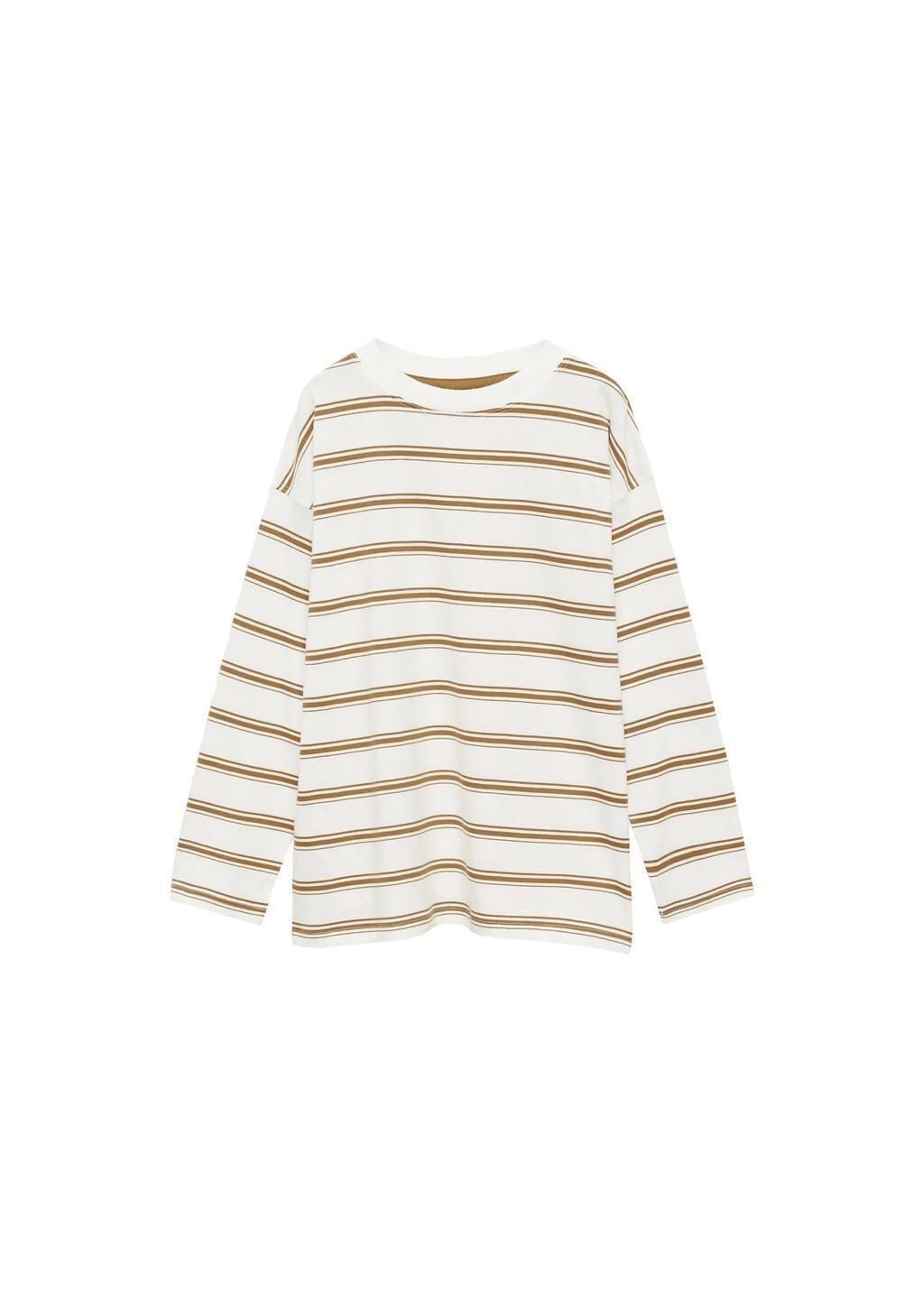 Beige Striped Oversized T-Shirt, , large image number 4