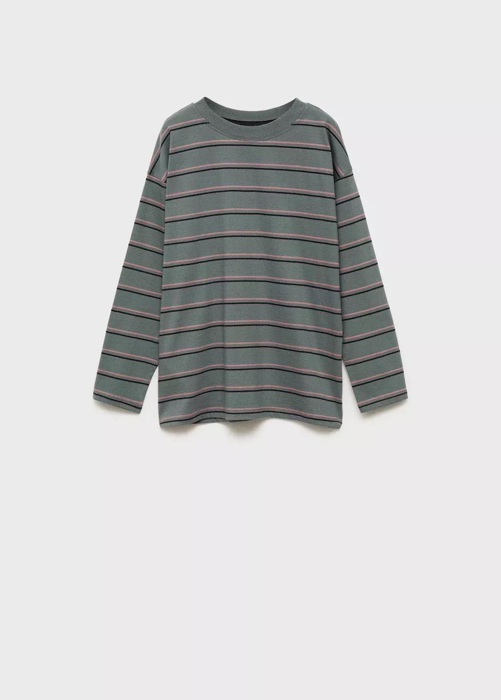 Green Striped Oversized T-Shirt, , large image number 0