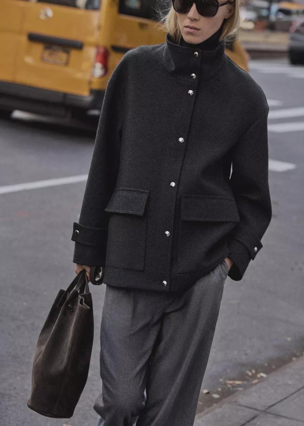 Grey Turtleneck Wool Coat, , large image number 0