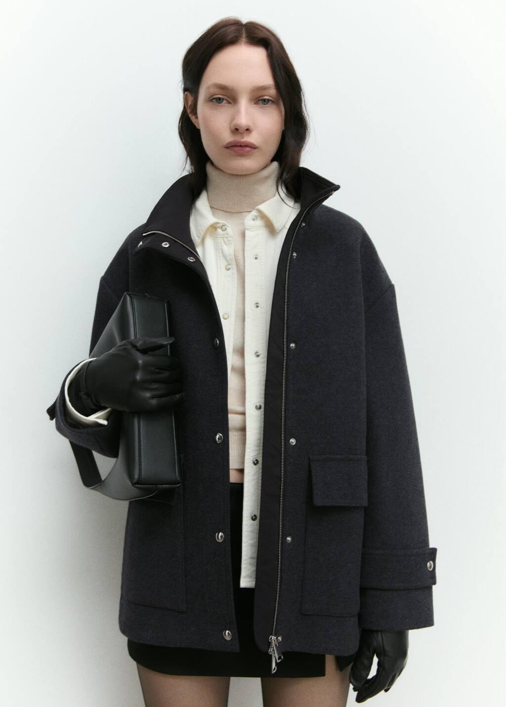 Grey Turtleneck Wool Coat, , large image number 1