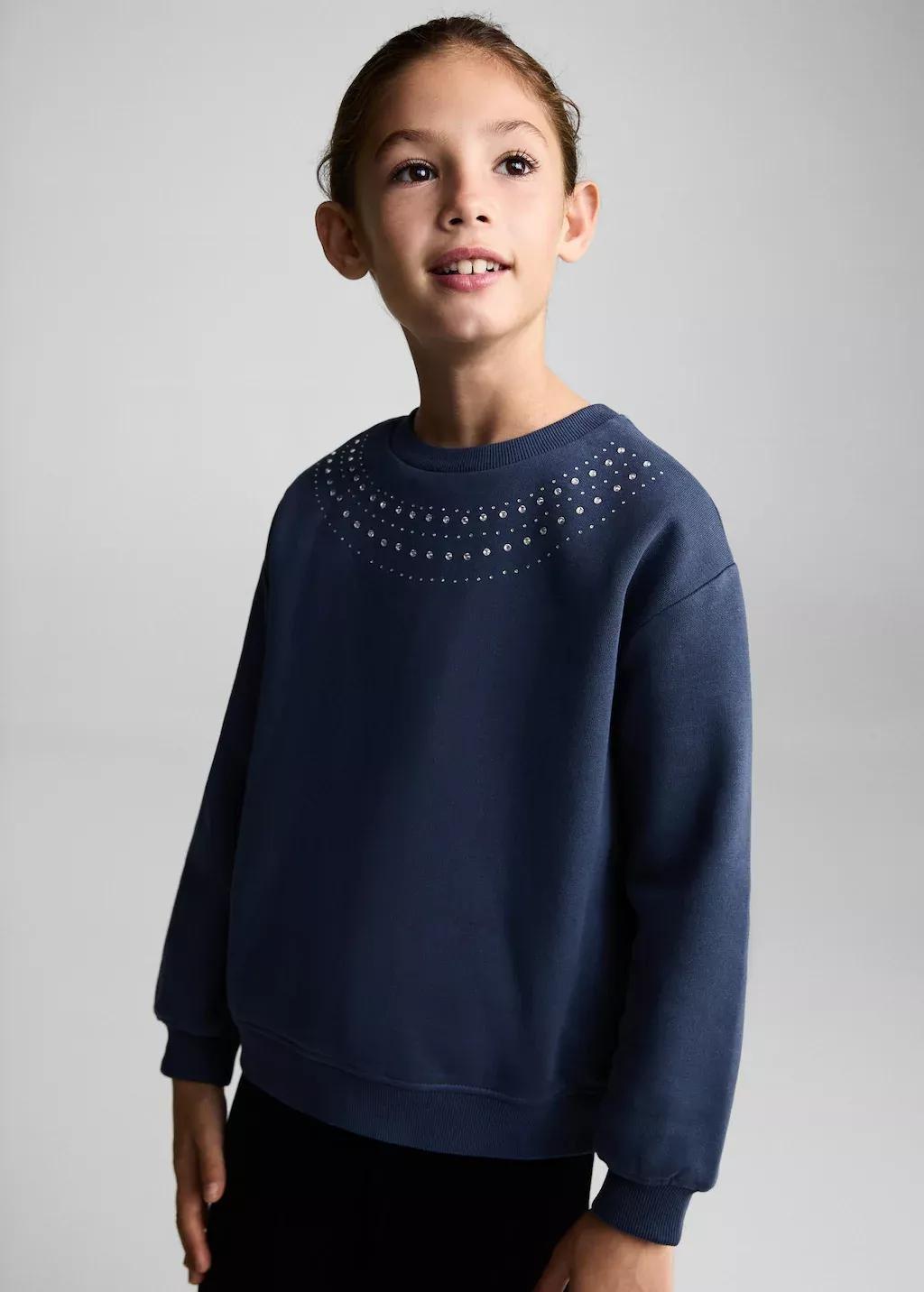 Navy Bead Detail Sweatshirt, Kids Girl, , large image number 0