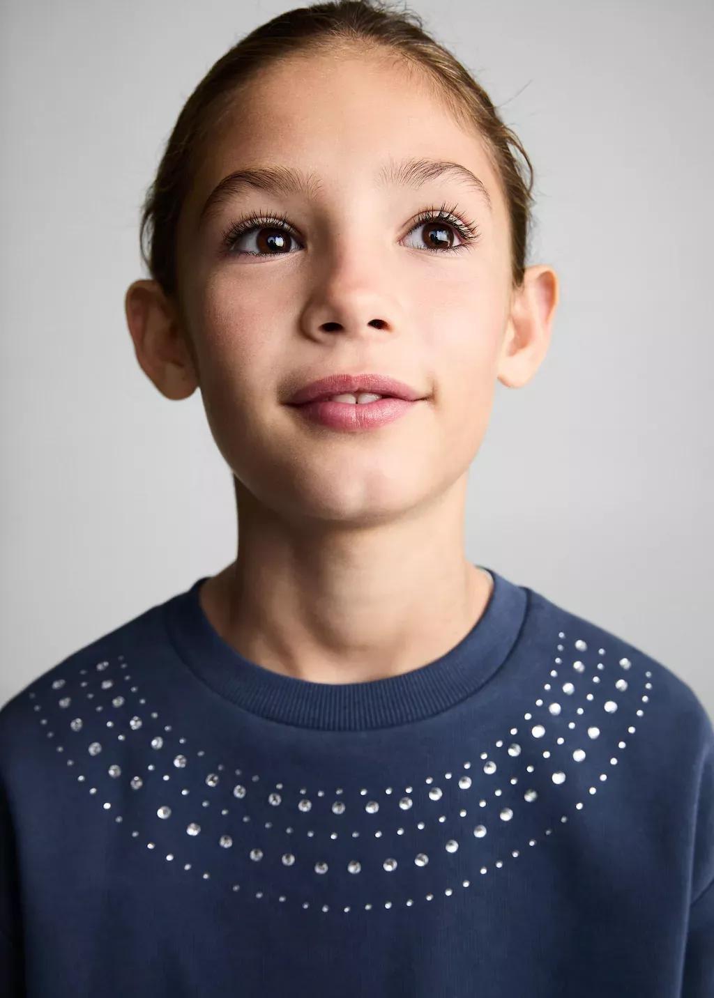 Navy Bead Detail Sweatshirt, Kids Girl, , large image number 1