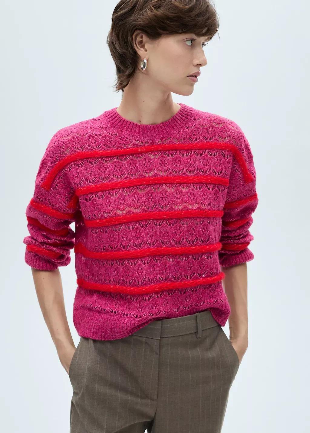 Pink Lt-Pastel Two-Tone Openwork Jersey, , large image number 0