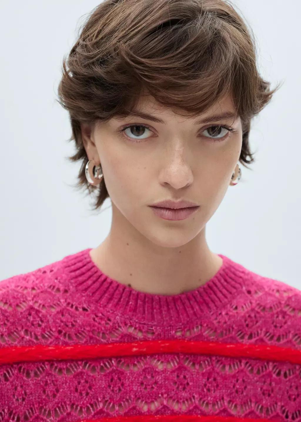Pink Lt-Pastel Two-Tone Openwork Jersey, , large image number 1