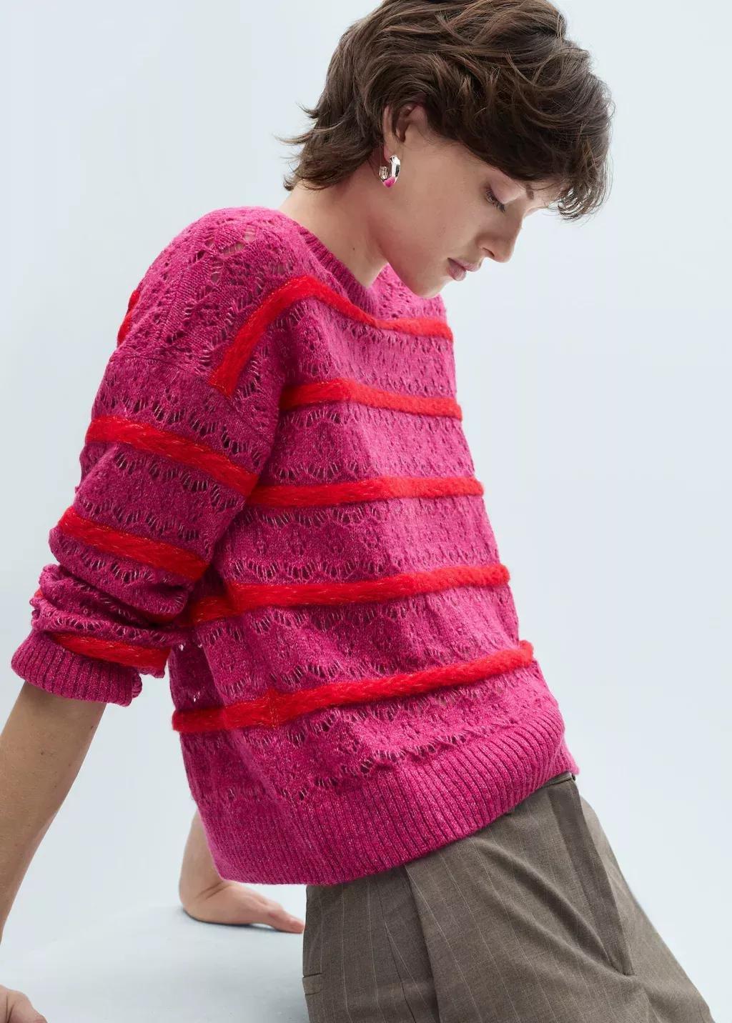 Pink Lt-Pastel Two-Tone Openwork Jersey, , large image number 2