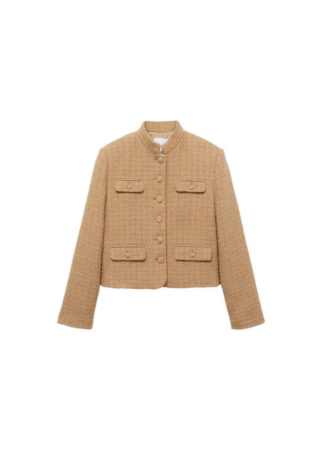 Brown Mandarin Collar Tweed Jacket, , large image number 3