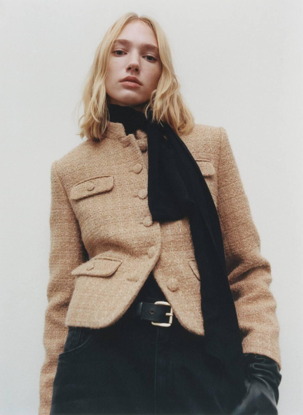 Brown Mandarin Collar Tweed Jacket, , large image number 5