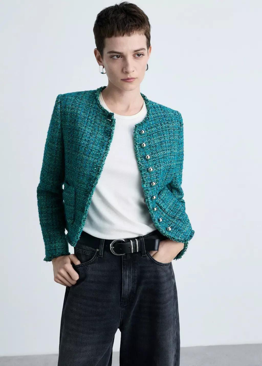 Blue Pocket Tweed Jacket, , large image number 0