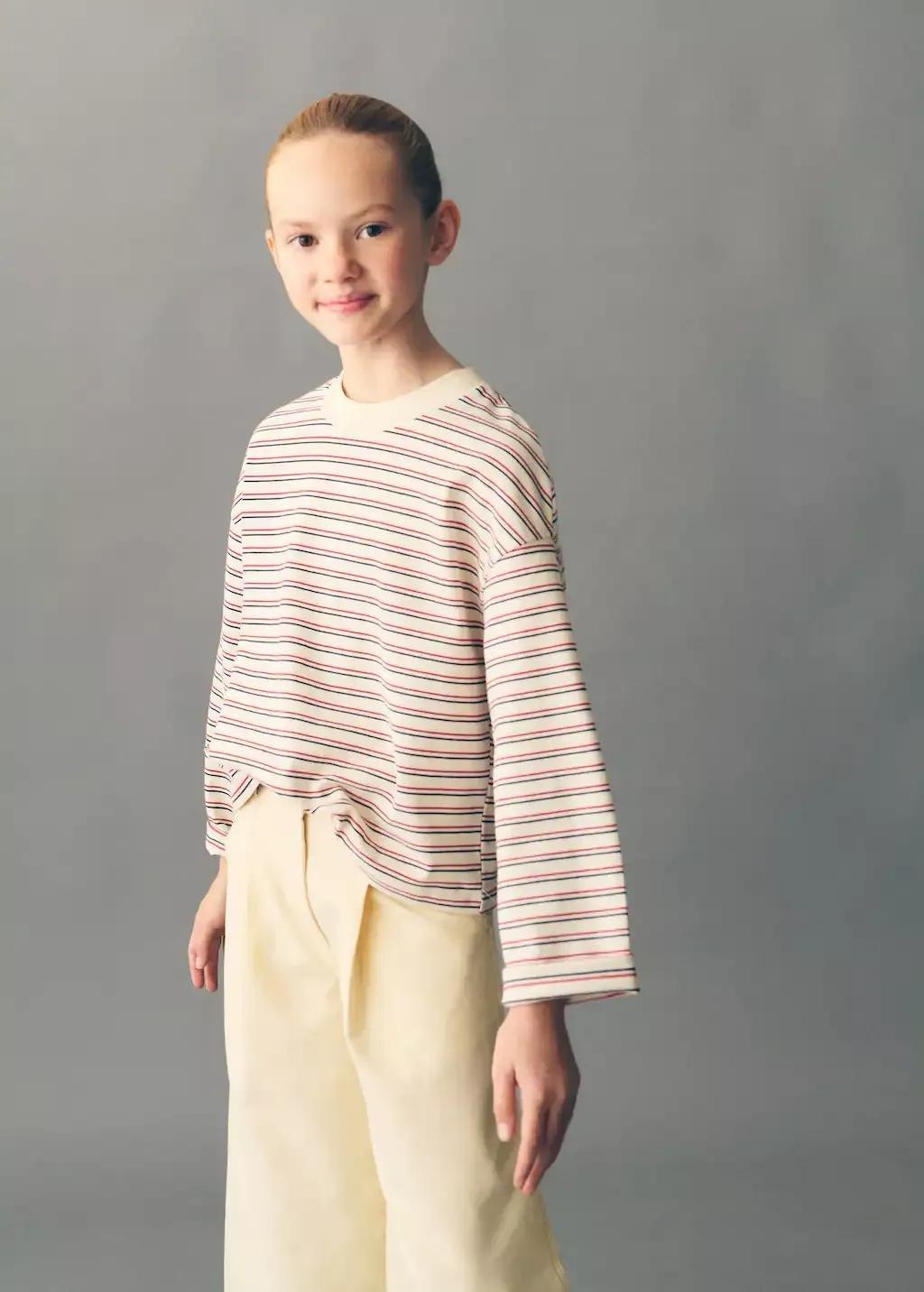 LIGHT BEIGE Striped print T-shirt, Kids Girl, , large image number 3