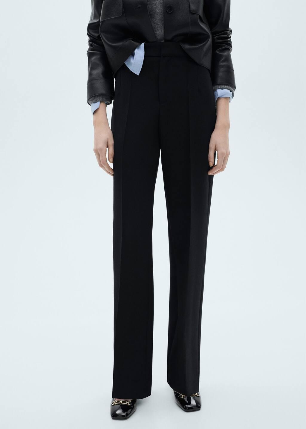 Black Straight-Fit Pleated Trousers, , large image number 0