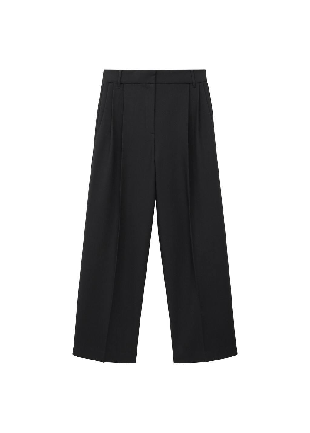 Black Straight-Fit Pleated Trousers, , large image number 3