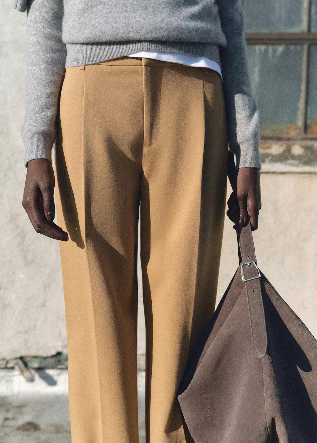 Brown Straight-Fit Pleated Trousers, , large image number 0