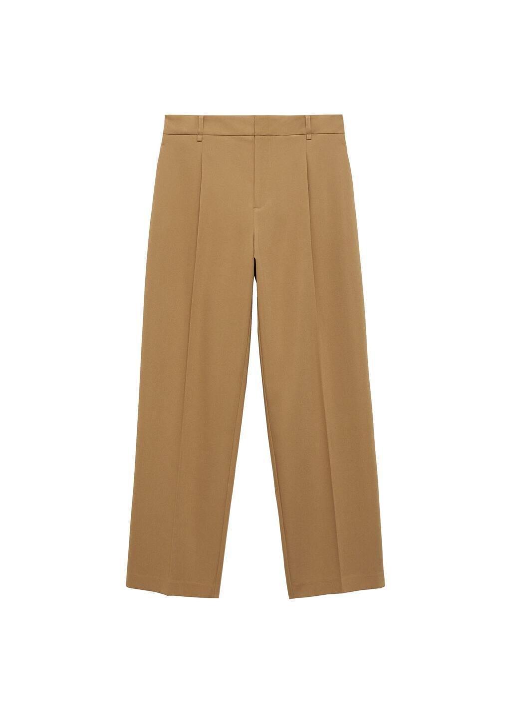 Brown Straight-Fit Pleated Trousers, , large image number 3