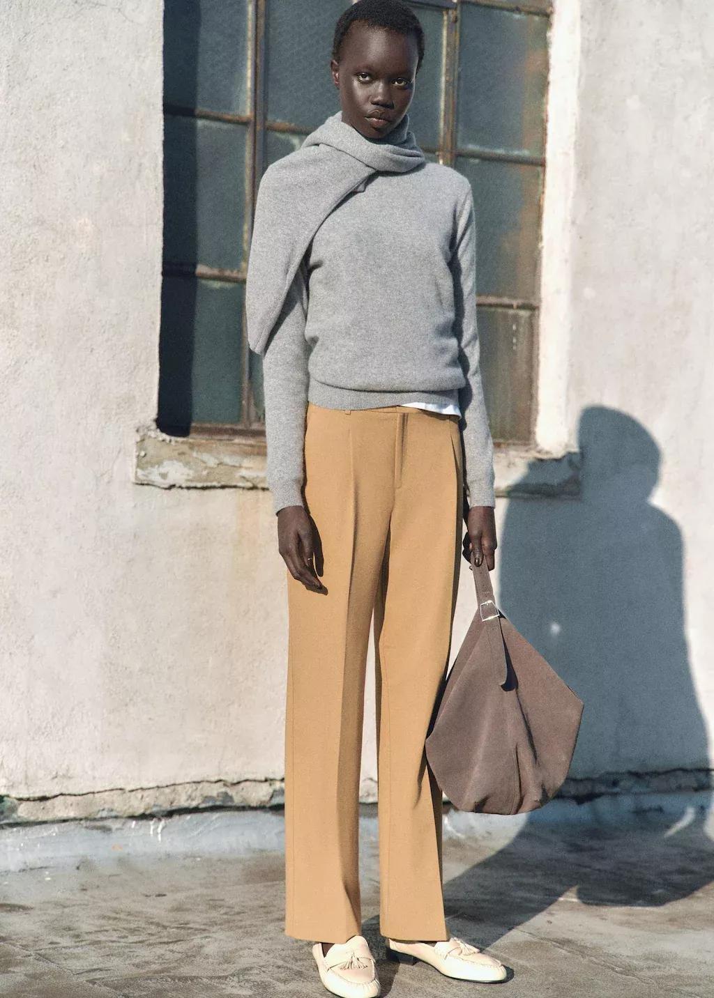 Brown Straight-Fit Pleated Trousers, , large image number 4