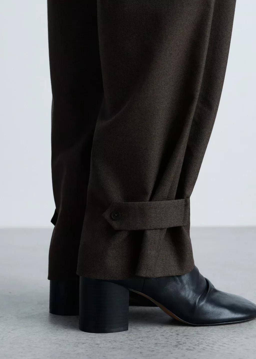 Brown Buttoned Hem Wide leg Pants, , large image number 2