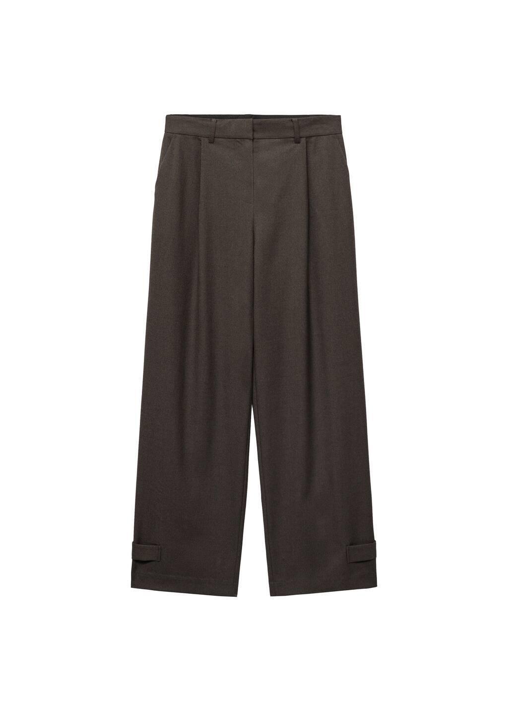 Brown Buttoned Hem Wide leg Pants, , large image number 3