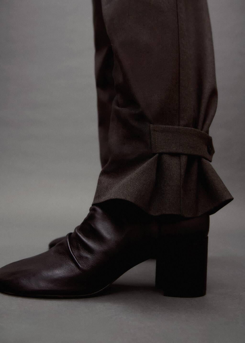 Brown Buttoned Hem Wide leg Pants, , large image number 5