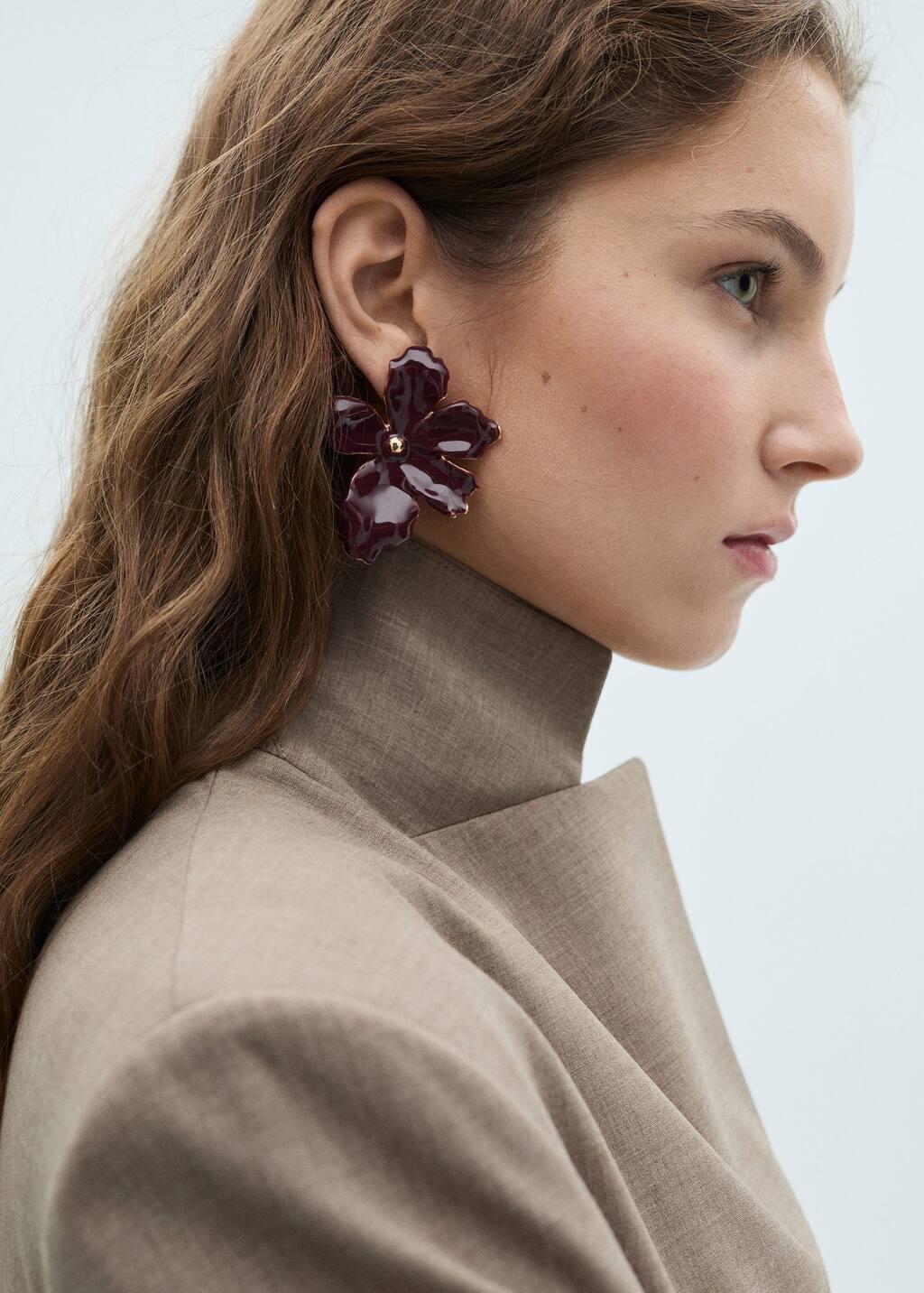 Red Floral Earrings, Dark Red, large image number 2