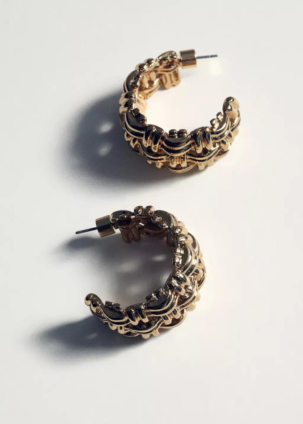 Gold Braided Hoop Earrings, Gold, large image number 1