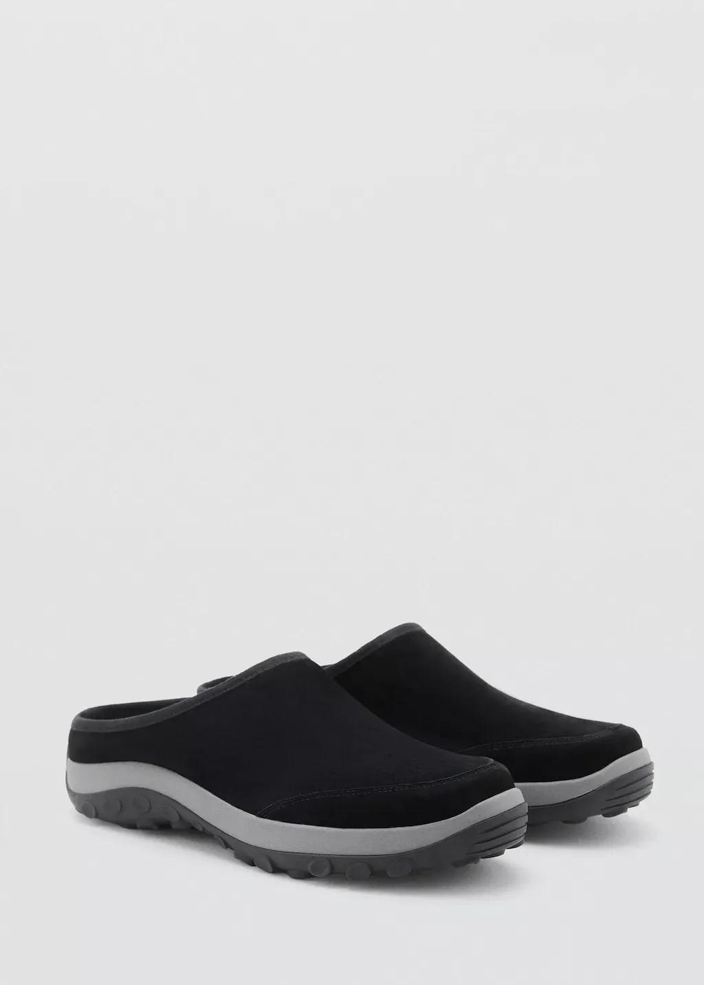 Black Leather Clog With Track Sole, , medium