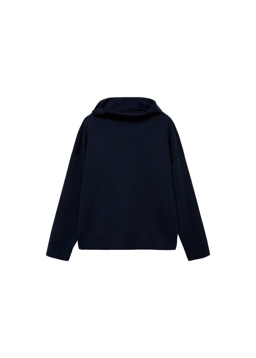 Navy Knitted Sweater With Asymmetrical Neck, , large image number 3