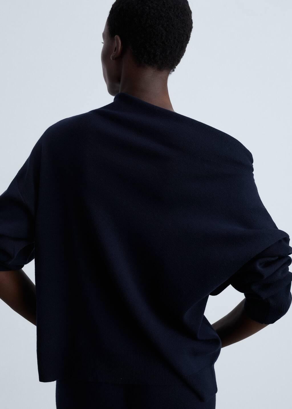 Navy Knitted Sweater With Asymmetrical Neck, , large image number 5
