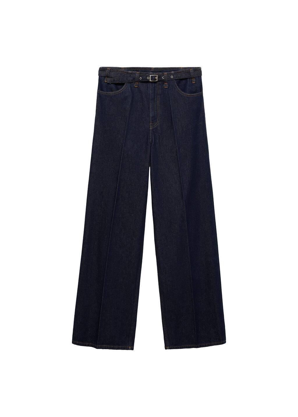 Blue Rinse-Wash Wideleg Jeans With Belt, , large image number 3