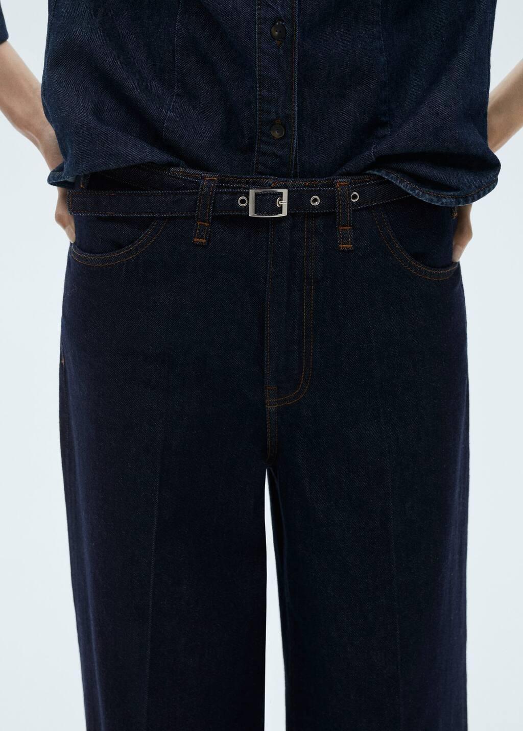 Blue Rinse-Wash Wideleg Jeans With Belt, , large image number 4