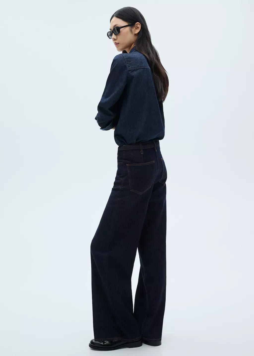 Blue Rinse-Wash Wideleg Jeans With Belt, , large image number 7