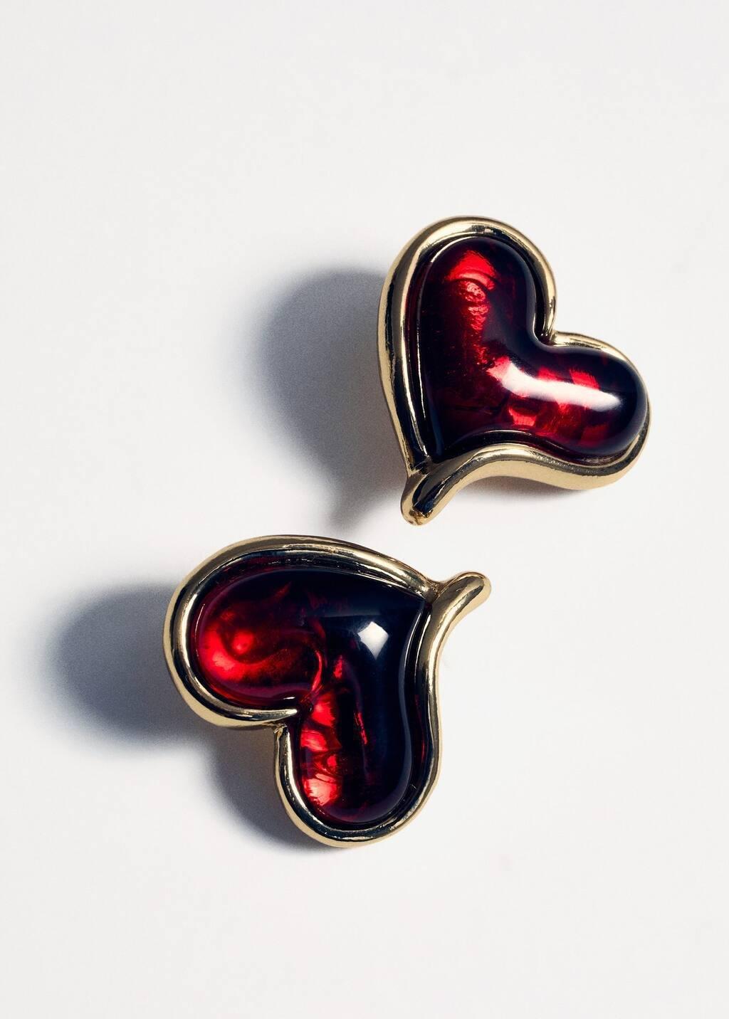 Gold Resin Heart Earrings, 0201_OR, large image number 1