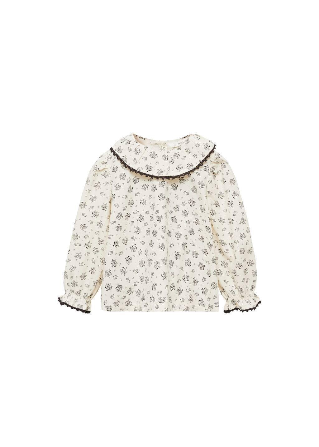 Beige Floral Cotton Blouse, Baby Girl, , medium