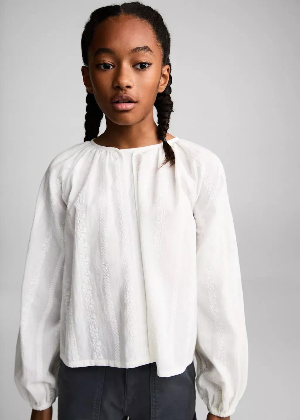 White Cotton Blouse With Embroidered Details, Kids Girl, , medium