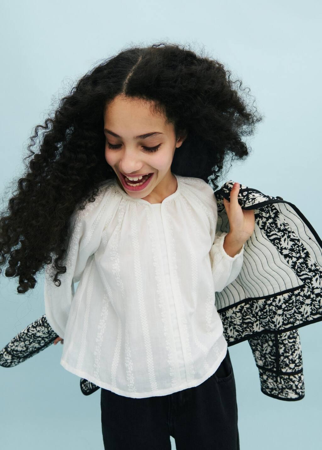White Cotton Blouse With Embroidered Details, Kids Girl, , large image number 3