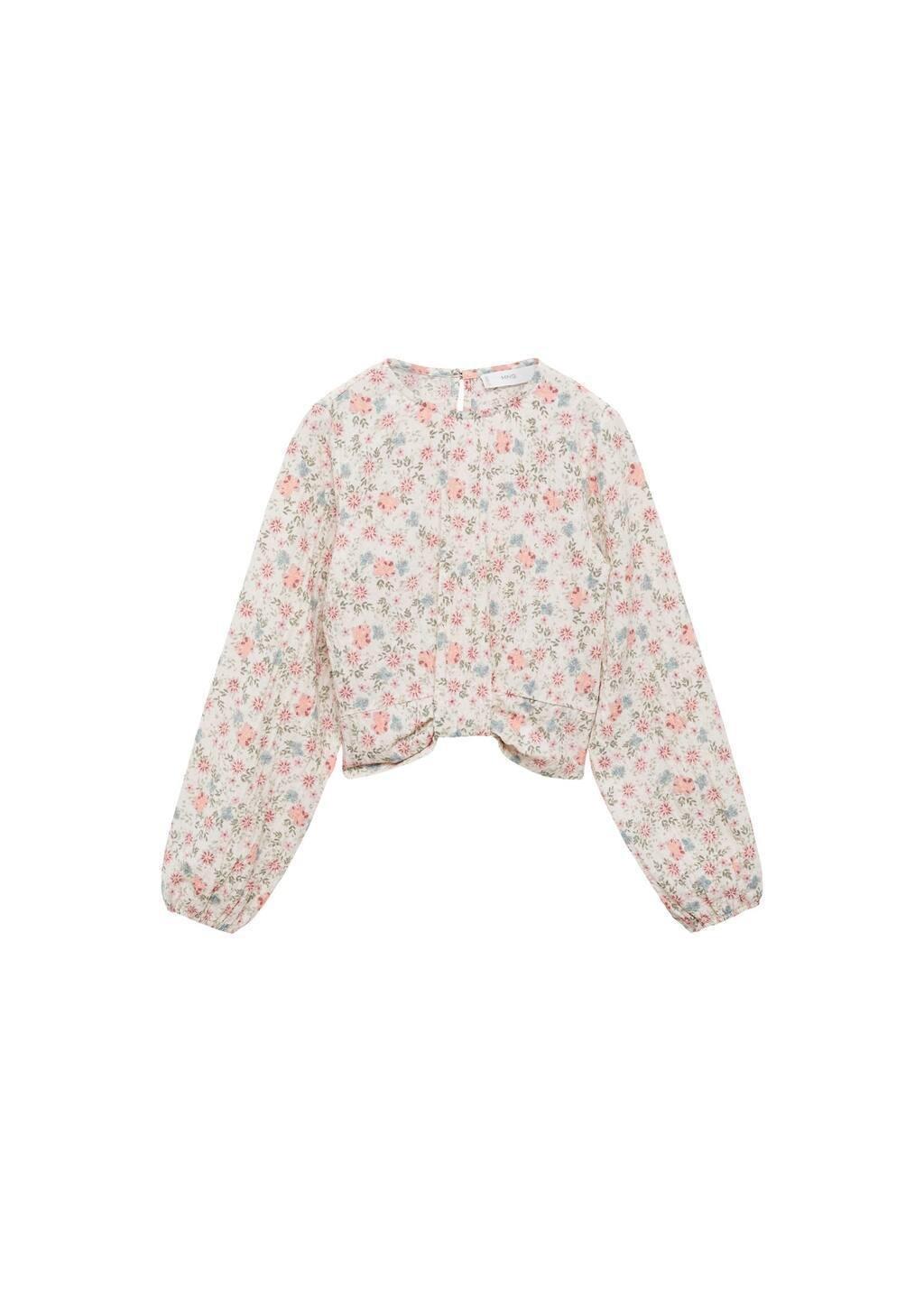 Beige Floral Print Blouse, Kids Girl, , large image number 4