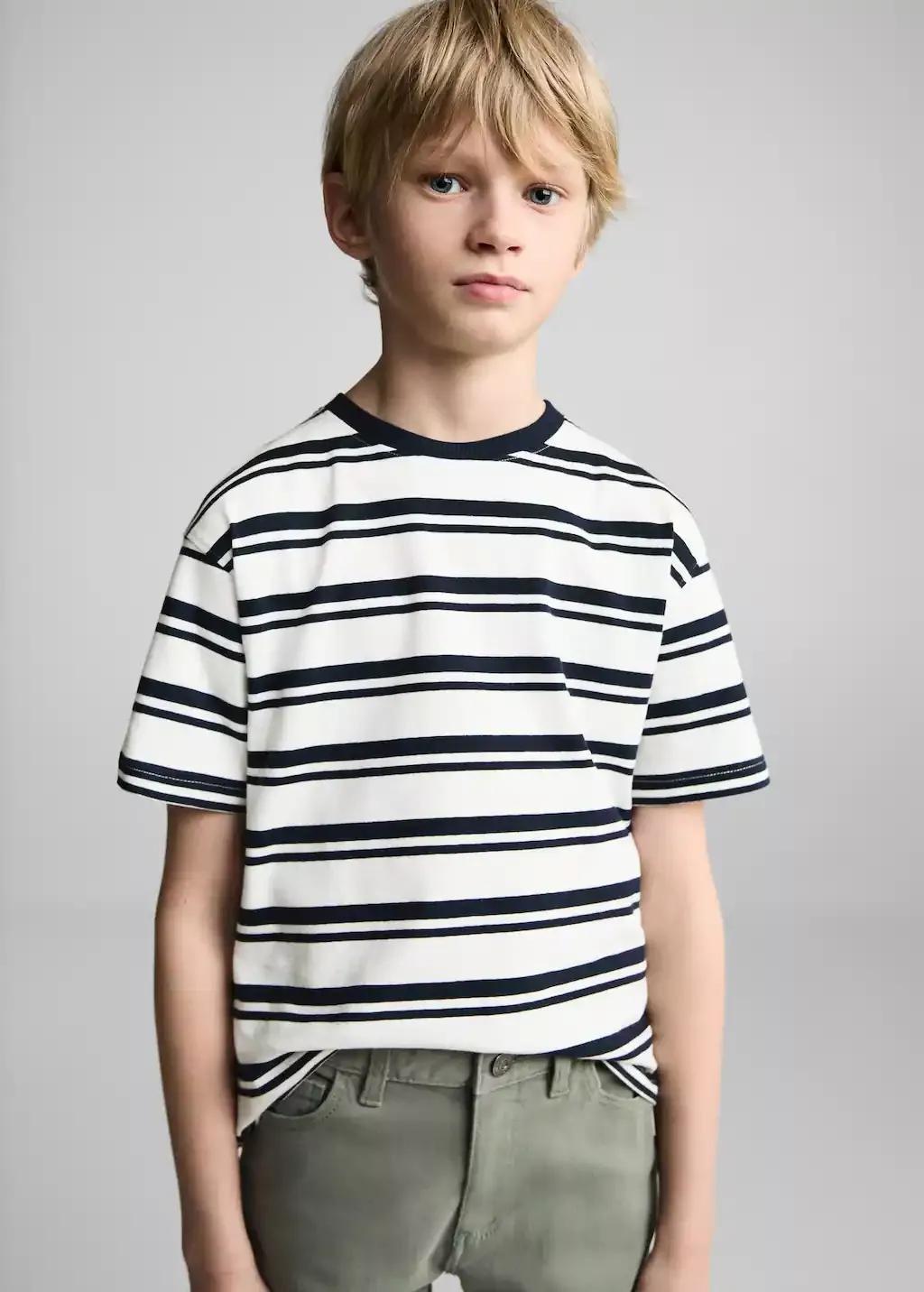 Navy Striped Cotton T-Shirt, Kids Boy, , medium