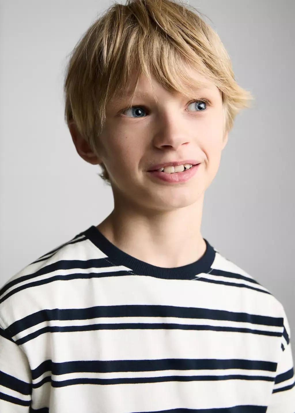 Navy Striped Cotton T-Shirt, Kids Boy, , large image number 1