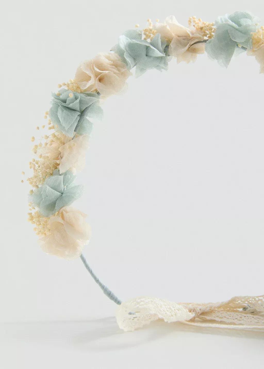 Turquoise Tie Closure Flower Hairband, Kids Girl, Turquoise - Aqua, large image number 1