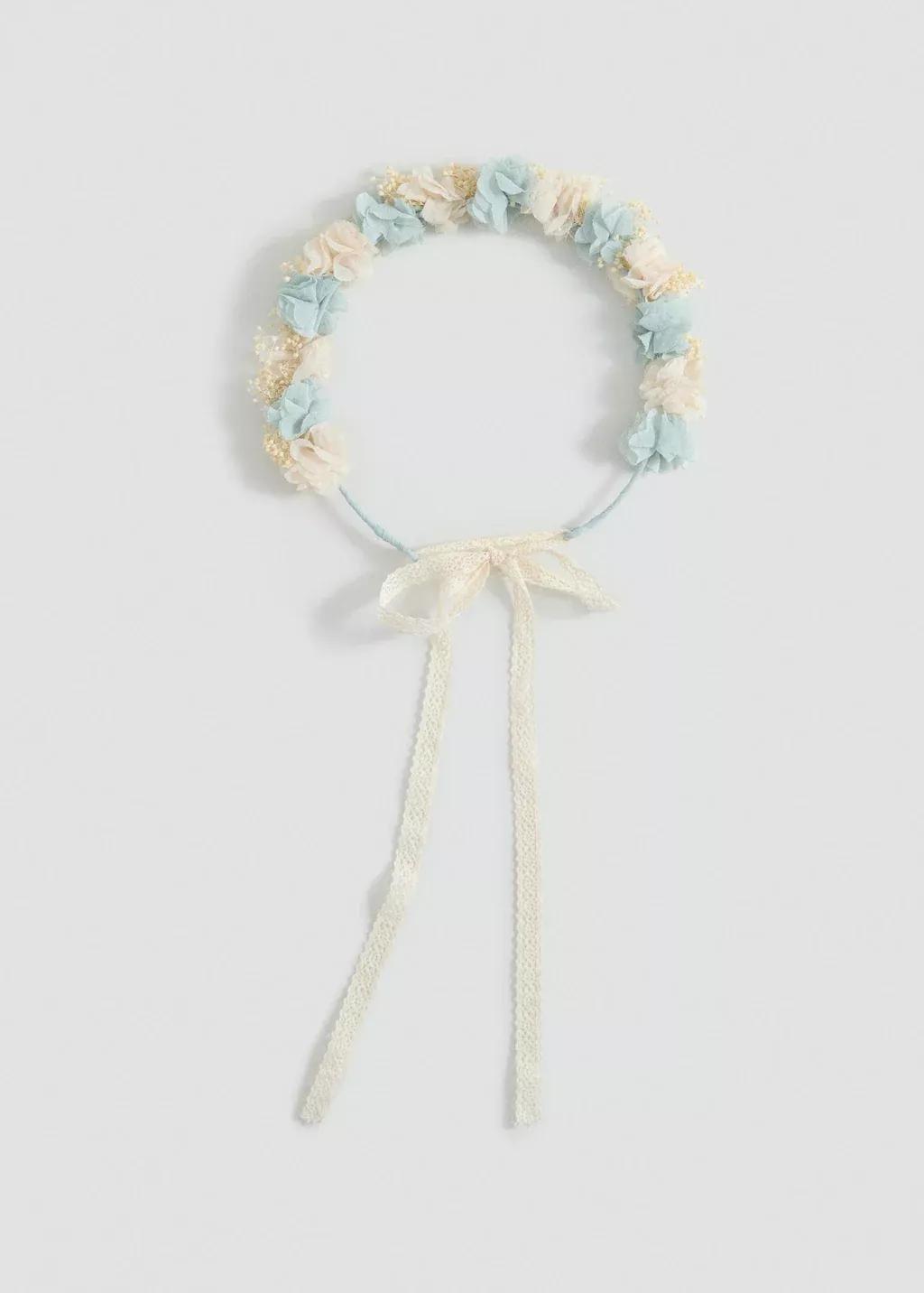 Turquoise Tie Closure Flower Hairband, Kids Girl, Turquoise - Aqua, large image number 2