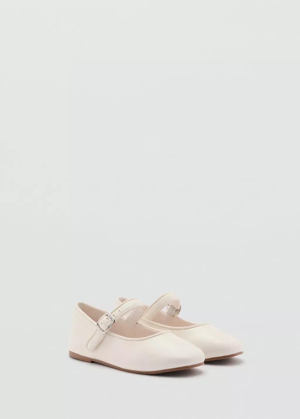 White Round-Toe Ballet Flats With Buckle, Baby Girl, , medium