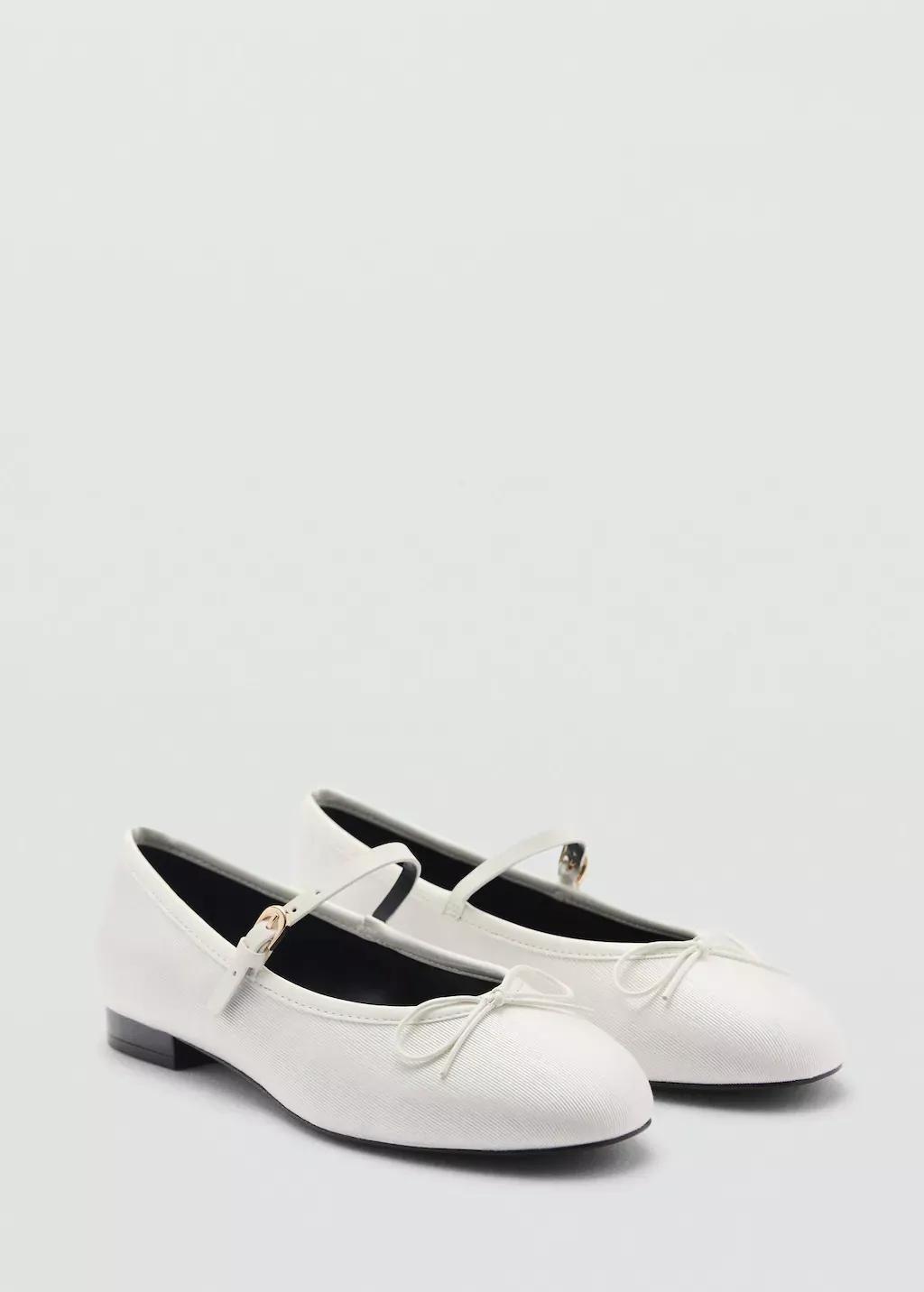 White Ballerinas With Strip And Bow Detail, , large image number 0