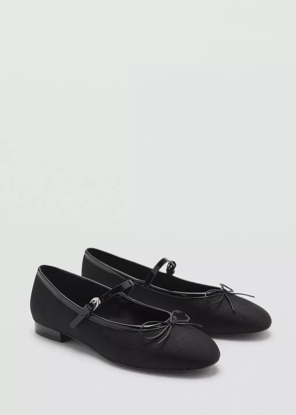 Black Ballerinas With Strip And Bow Detail, , large image number 0