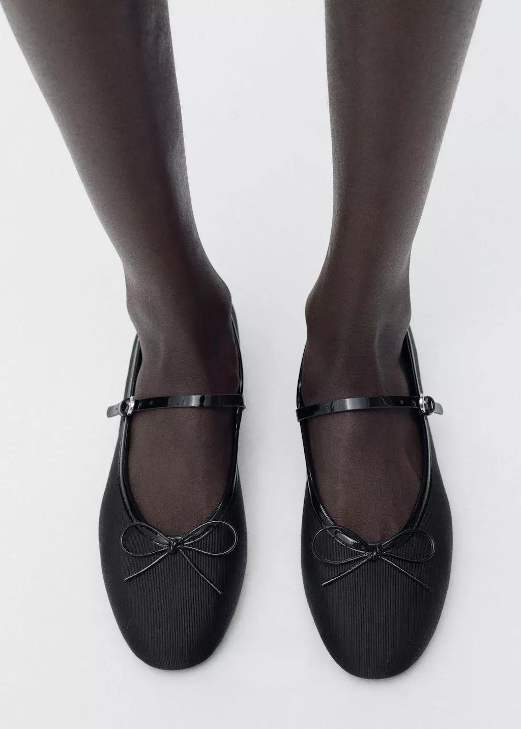 Black Ballerinas With Strip And Bow Detail, , large image number 4