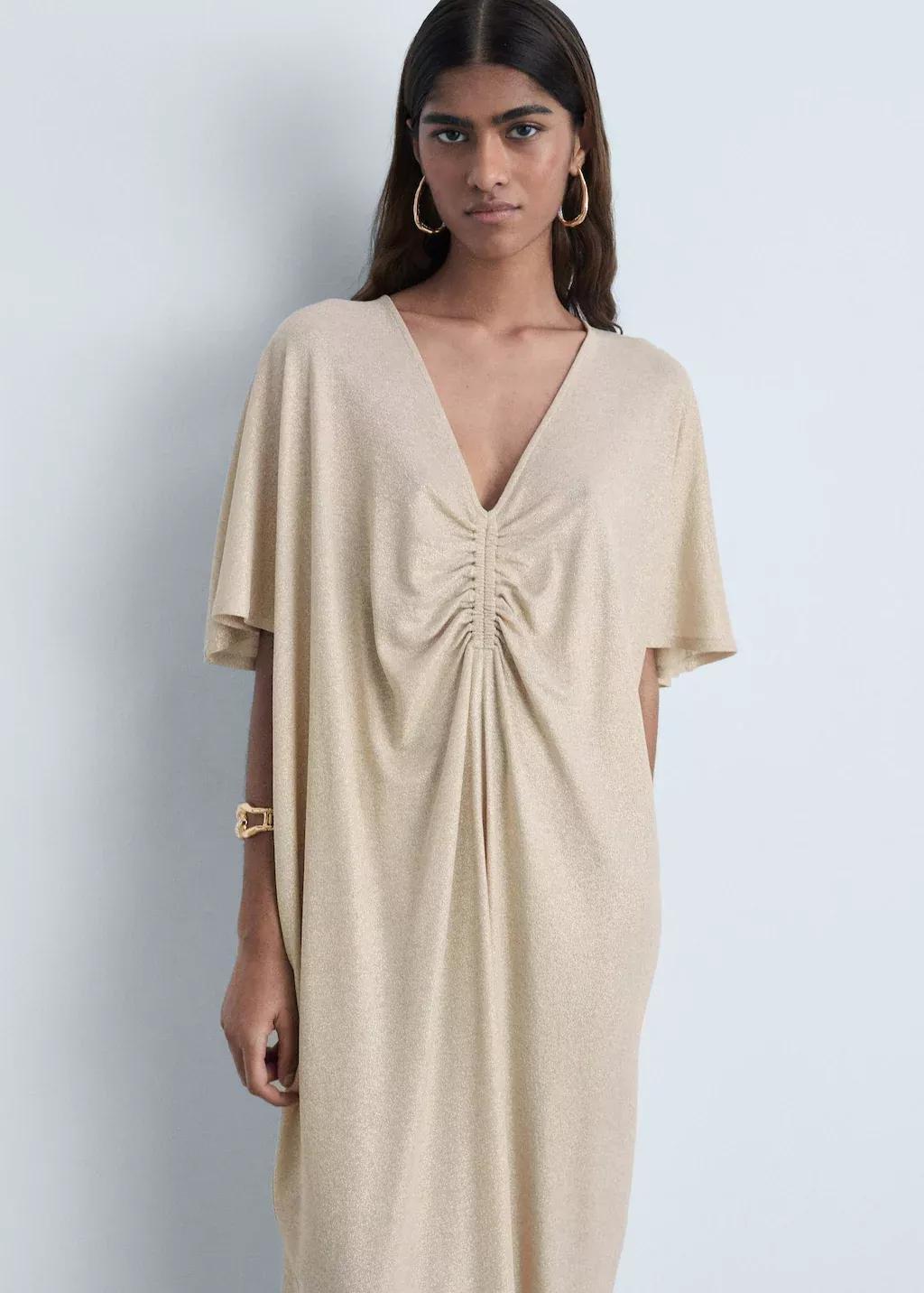 Gold Lurex Dress With Gathered Neckline, , medium