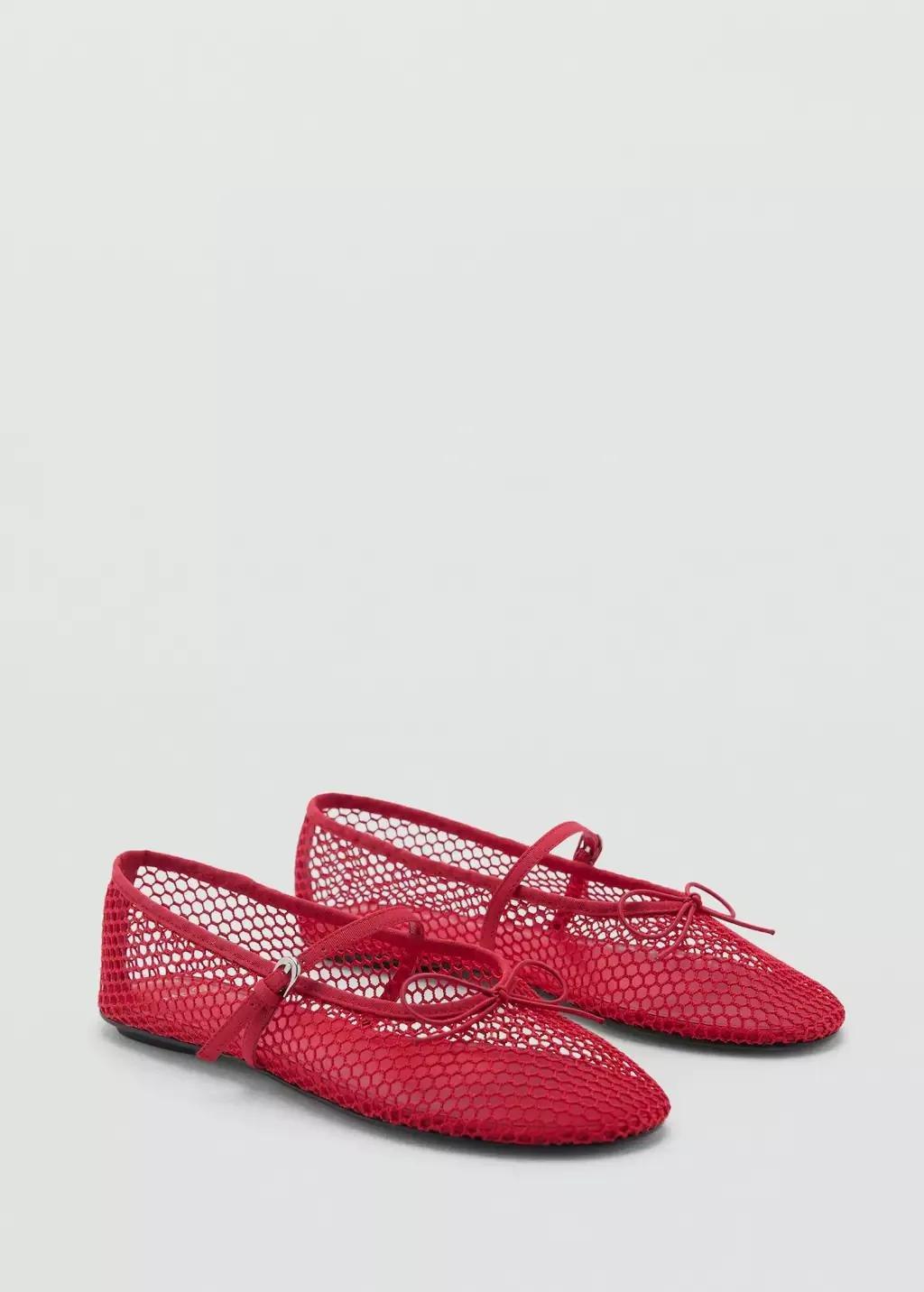 Red Mesh Ballet Flats With Strap And Buckle, , large image number 0