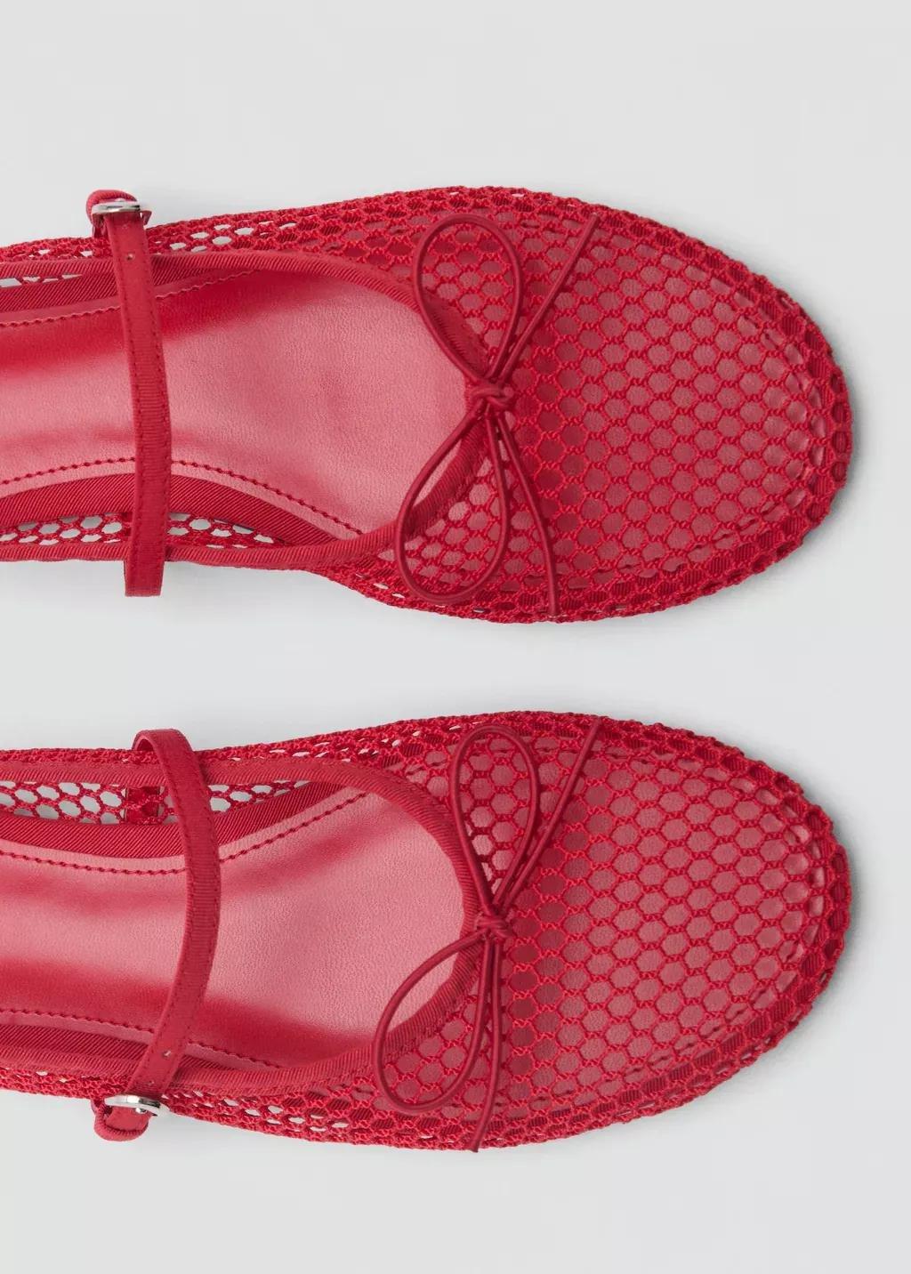 Red Mesh Ballet Flats With Strap And Buckle, , large image number 1