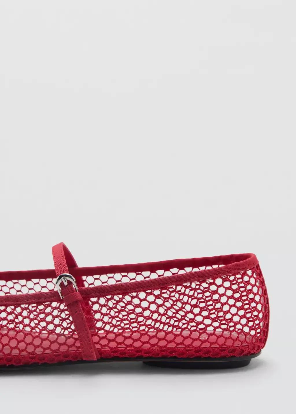 Red Mesh Ballet Flats With Strap And Buckle, , large image number 2