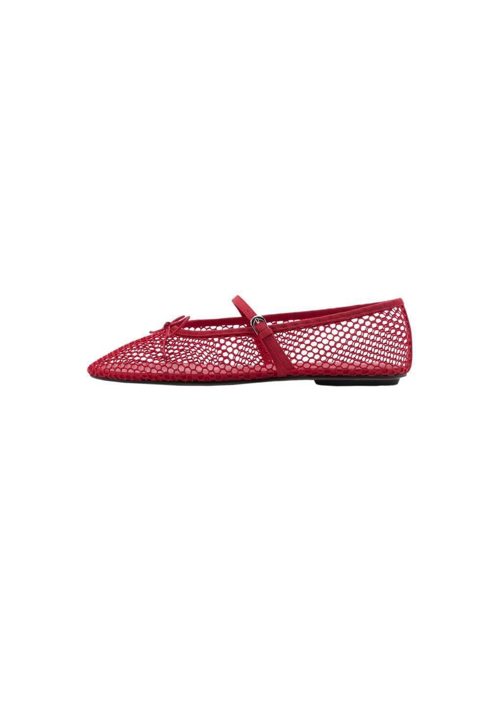 Red Mesh Ballet Flats With Strap And Buckle, , large image number 3