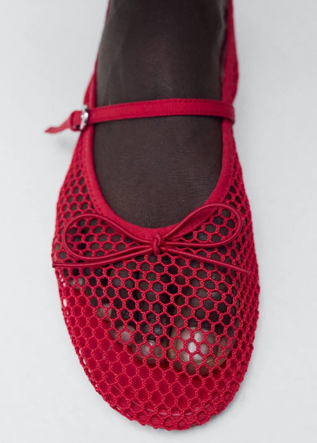 Red Mesh Ballet Flats With Strap And Buckle, , large image number 4