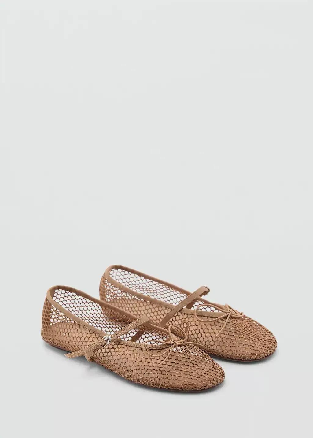 Pink Lt Pastel Mesh Ballerina Flats With Buckle Strap, , medium