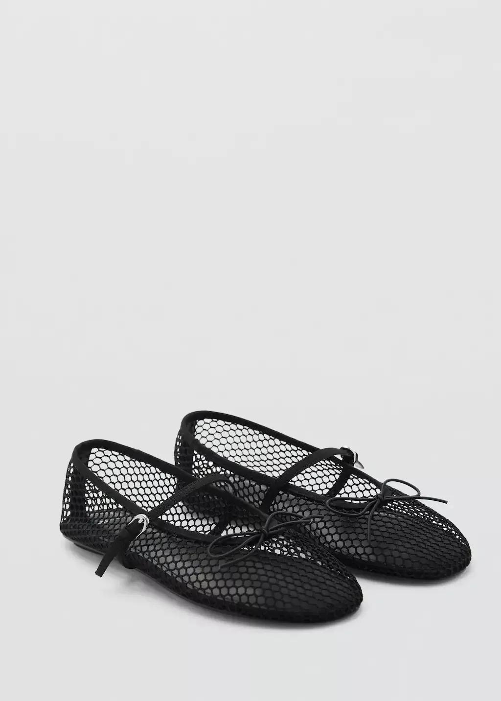 Black Mesh Ballet Flats With Strap And Buckle, , large image number 0